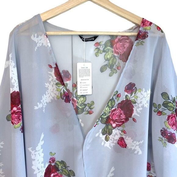 Kimono Floral Swimcover Cardigan - Picture 3 of 6